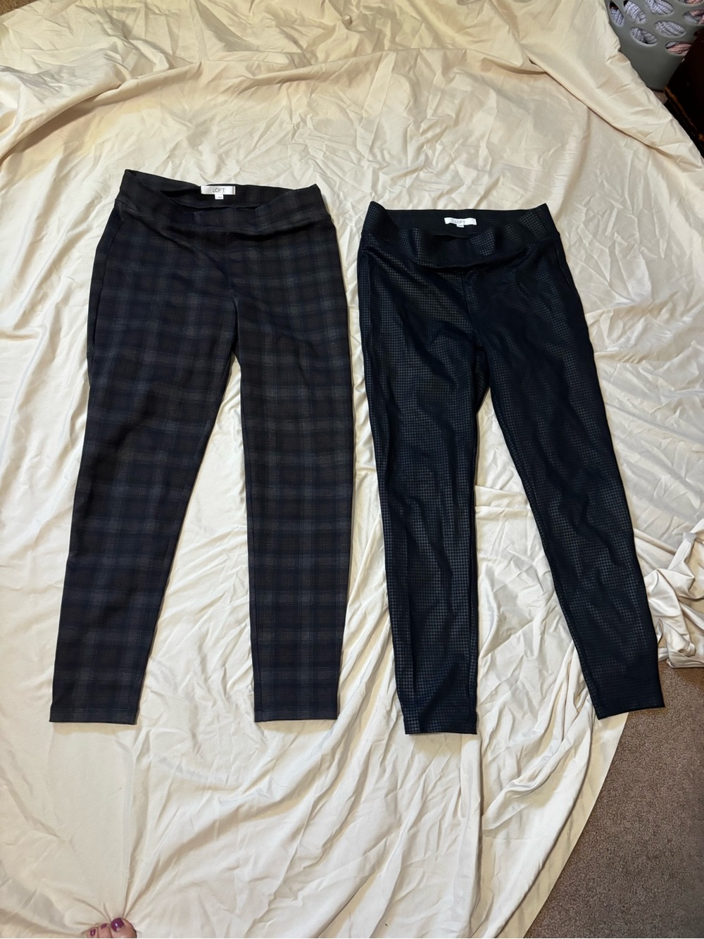 LOFT Black Plaid and Black Textured Leggings (Pair)